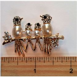 GOLD TONE, PEARL & CRYSTAL BIRDS ON A BRANCH