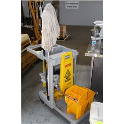 JANITORIAL CART WITH MOP BUCKET, WET FLOOR SIGNS