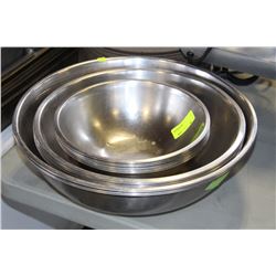 LARGE LOT OF VARIOUS SIZED STAINLESS STEEL MIXING