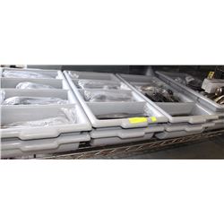 LOT OF 10 GREY CUTLERY TUBS (4) ARE FULL OF S/S