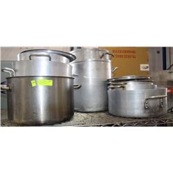 LOT OF ASSORTED S/S POTS OF DIFFERENT SIZES AND