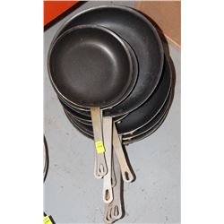 LOT OF EIGHT COATED FRYING PANS