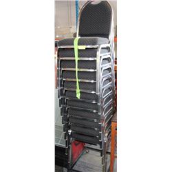 LOT OF ELEVEN STACKING CHAIRS WITH CART