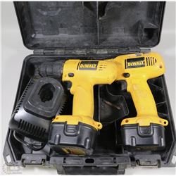 DEWALT 2 DRILLS WITH CHARGER AND 2 BATTERIES IN