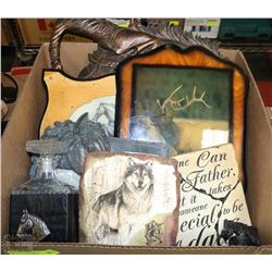 BOX W/VINTAGE HORSE WALL HANGINGS,
