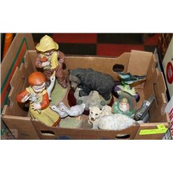 BOX OF FIGURINES - BEARS, OWL, FISH, ETC.