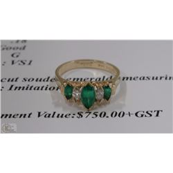 14K YELLOW GOLD LADIES EMERALD & DIAMOND RING
