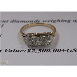 14K TWO TONE GOLD LADIES THREE ACROSS DIAMOND RING