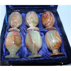 SET OF 6 GREEN ONYX SHOT/WINE GLASSES IN CASE