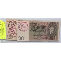 GERMAN NAZI 20 MARKS STAMPED CONCENTRATION CAMP