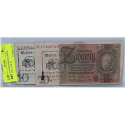 GERMAN NAZI BANK STAMPED NOTES INCL 10 & 20
