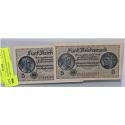 2 GERMAN WWII NAZI OCCUPATION TERRITORIES 5 MARKS