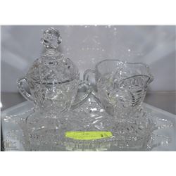 PINWHEEL CRYSTAL CREAM AND SUGAR IN TRAY