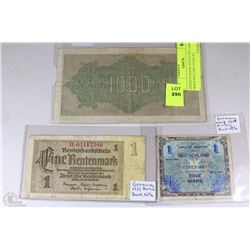 GERMAN BANK NOTES 1922-1944 WWII MILITARY NOTE X3
