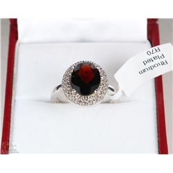 STERLING SILVER RHODIUM PLATED GARNET & CUBIC