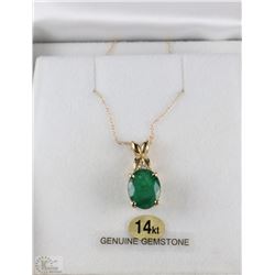 14KT YELLOW GOLD EMERALD & DIAMOND  PENDANT W/COA