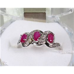 14)NATURAL RUBY & CZ   .925 SILVER RING SIZE 9