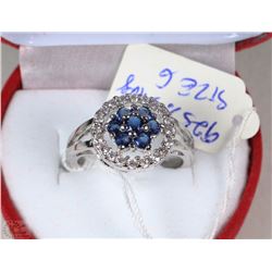 7)TURKISH SAPPHIRE & CZ .925 SILVER RING SIZE 6