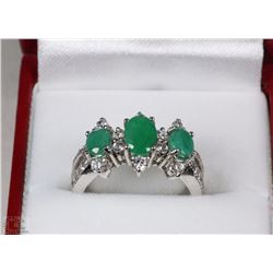 STERLING SILVER .925 EMERALD AND CUBIC ZIRCONIA