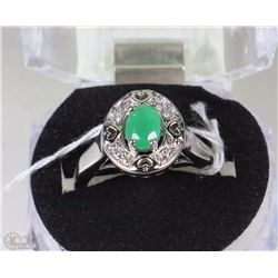 4)NATURAL ENHANCED EMERALD& CZ   .925 SILVER RING