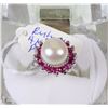 Image 1 : 13)AKOYA PEARL & NATURAL RUBY   .925 SILVER RING