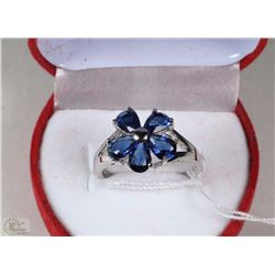 6)NATURAL BLUE SAPPHIRE ENHANCED .925 SILVER RING