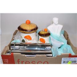 BOX W/MUSHROOM CANISTERS, METAL