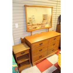 6 DRAWER DRESSER WITH HEADBOARD AND MIRROR