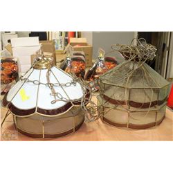 LOT OF 4 GLASS & BRASS OCTAGON HANGING CHANDELIERS