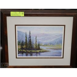 FRAMED ARTIST SIGNED AND #'D PICTURE OF MOUNTAINS