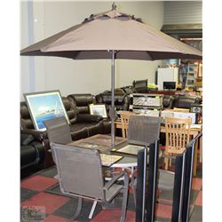 ROUND PATIO TABLE SET-TABLE 4 CHAIRS, UMBRELLA AND
