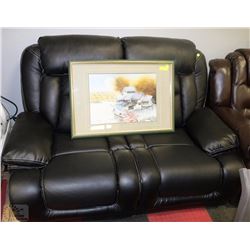 NEW BLACK PERFORATED LEATHERETTE LOVE SEAT