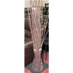 LARGE GLASS VASE WITH DECORATIVE STICKS 77"H