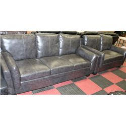 NEW CHARCOAL LEATHERETTE SOFA AND LOVE SEAT