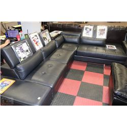 NEW LARGE BLACK LEATHERETTE LIFT BACK SECTIONAL