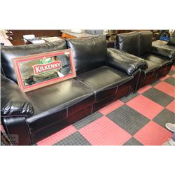 NEW BLACK LEATHERETTE WITH WHITE STITCHING SOFA