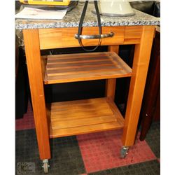 PINE CHOPBLOCK ISLAND WITH GRANITE TOP ON WHEELS