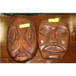 #6)SET OF 2 AFRICAN STYLE WOOD CARVED WALL MASKS