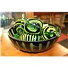 Image 1 : VINTAGE GREEN &BLACK BOWL & 5 LARGE MATCHING GLASS