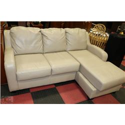 BEIGE LEATHERETTE SOFA WITH BUILT IN CHAISE