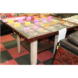 RUSTIC BAR TABLE WITH METAL TRIM