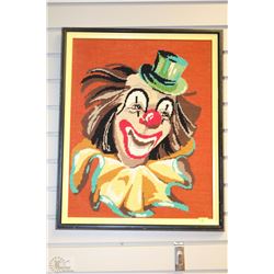 FRAMED NEEDLE POINT CLOWN PICTURE