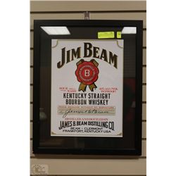 FRAMED 17 X 21 JIM BEAM WHISKEY SIGN