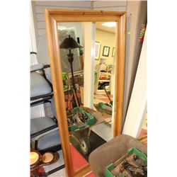 LARGE WOODEN FRAMED MIRROR 65"X29"