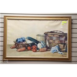 FRAMED 1979 BRUU ARTWORK OF VEGGIES AND A BASKET