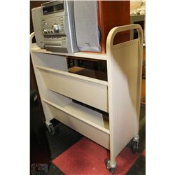 METAL 3 SHELF LIBRARY CART ON WHEELS