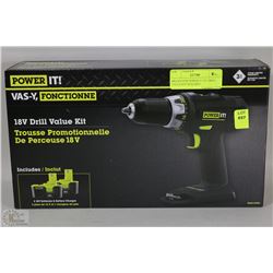 BRAND NEW POWER IT 18V DRILL VALUE KIT INCLUDES