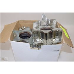 BOX OF ASSORTED CANDLE HOLDERS