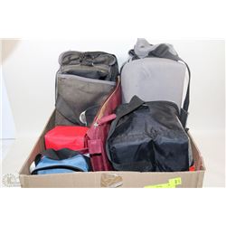 BOX W/ CAMERA BAGS, SATCHELS, INSULATED