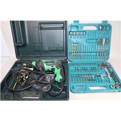 HITACHI ELECTRIC DRILL WITH MAKITA BIT SET IN CASE
